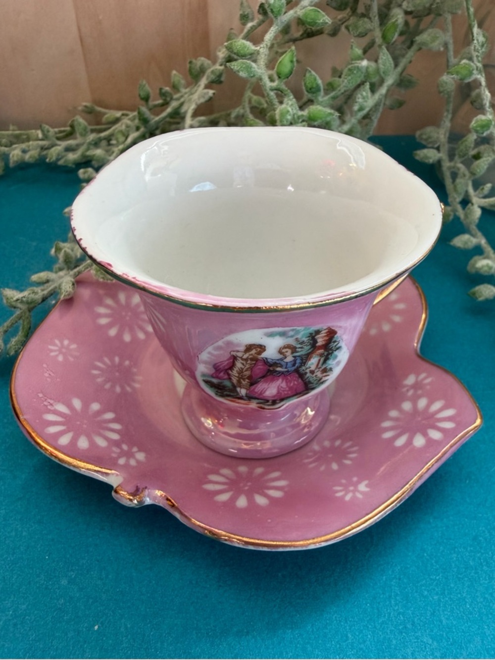 MHJ by Tohki Elegant Pink and Gold Demitasse Teacup and Saucer Set Japan